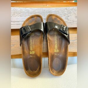 Birkenstock Glossy Black Slide Sandals size 37